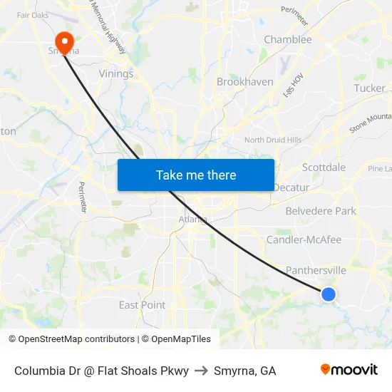 Columbia Dr @ Flat Shoals Pkwy to Smyrna, GA map
