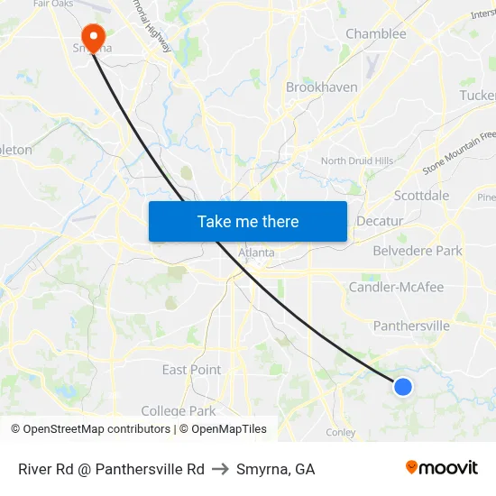 River Rd @ Panthersville Rd to Smyrna, GA map