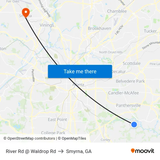 River Rd @ Waldrop Rd to Smyrna, GA map