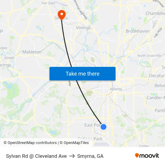 Sylvan Rd @ Cleveland Ave to Smyrna, GA map
