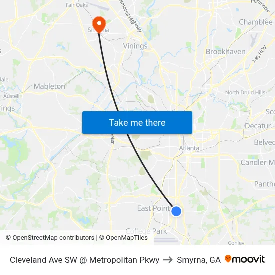 Cleveland Ave SW @ Metropolitan Pkwy to Smyrna, GA map