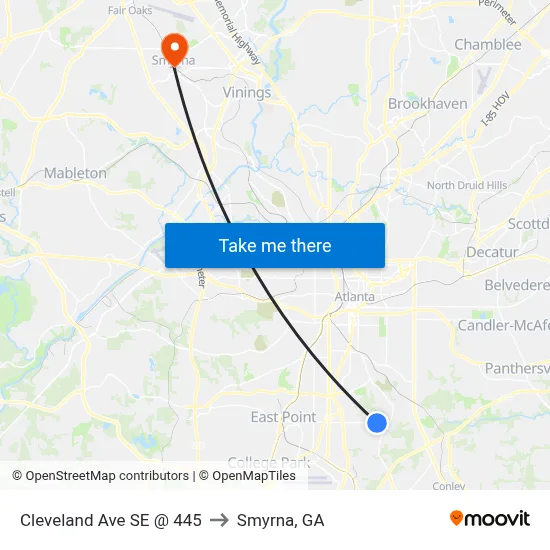 Cleveland Ave SE @ 445 to Smyrna, GA map