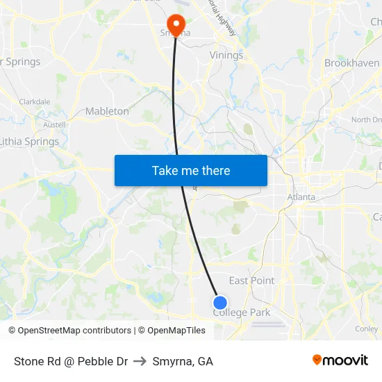 Stone Rd @ Pebble Dr to Smyrna, GA map