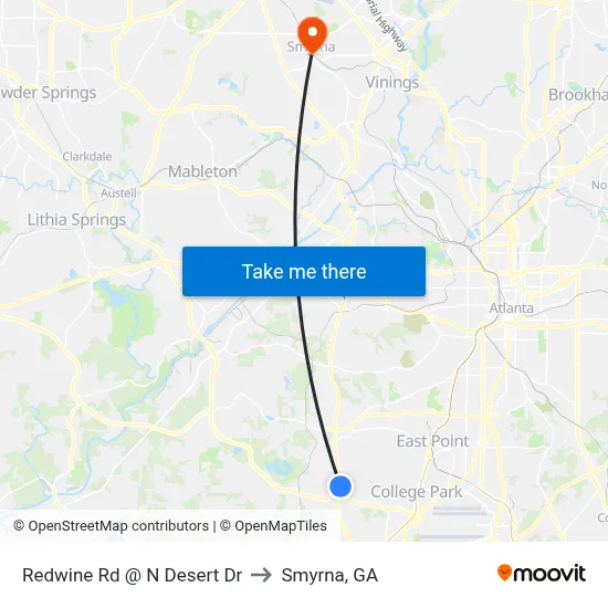 Redwine Rd @ N Desert Dr to Smyrna, GA map