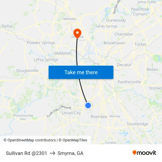 Sullivan Rd @2301 to Smyrna, GA map