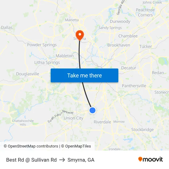 Best Rd @ Sullivan Rd to Smyrna, GA map