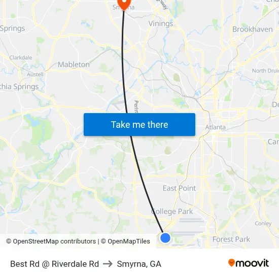 Best Rd @ Riverdale Rd to Smyrna, GA map