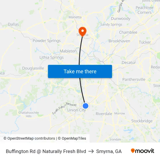 Buffington Rd @ Naturally Fresh Blvd to Smyrna, GA map