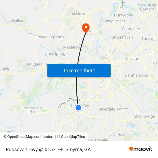 Roosevelt Hwy @ 6157 to Smyrna, GA map