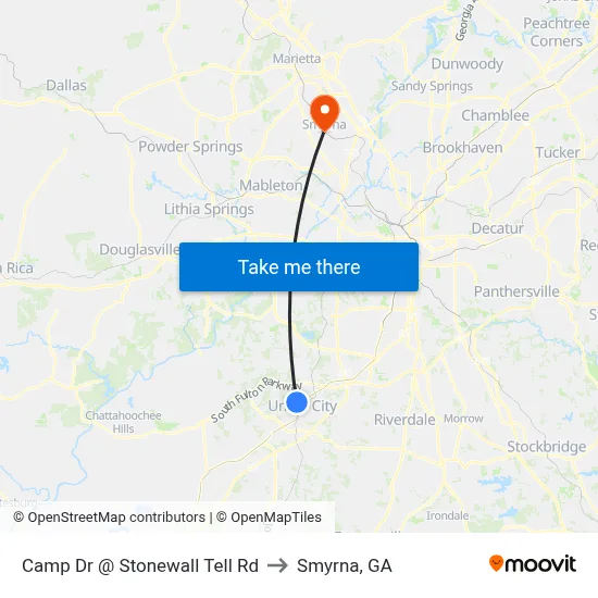 Camp Dr @ Stonewall Tell Rd to Smyrna, GA map