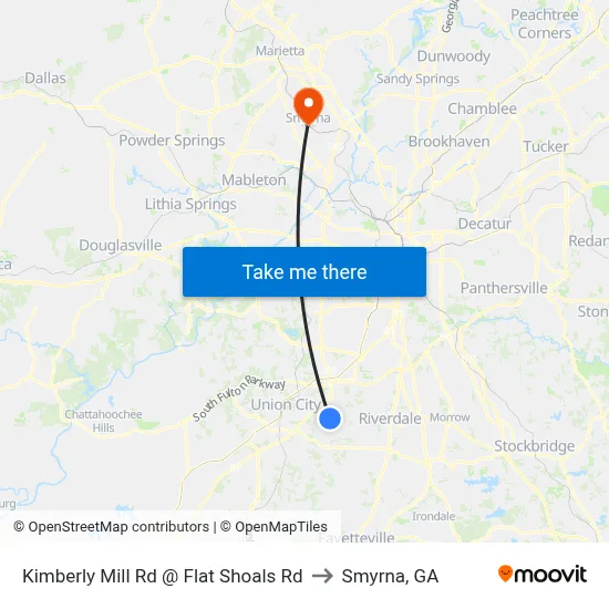 Kimberly Mill Rd @ Flat Shoals Rd to Smyrna, GA map