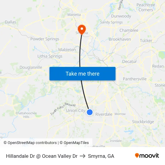 Hillandale Dr @ Ocean Valley Dr to Smyrna, GA map