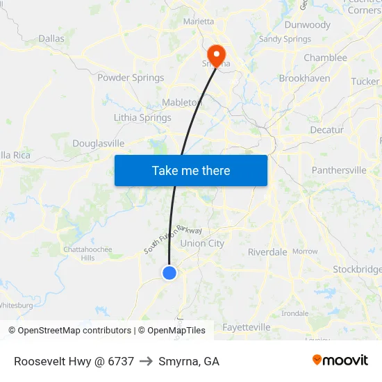 Roosevelt Hwy @ 6737 to Smyrna, GA map