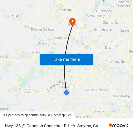 Hwy 138 @ Goodson Connector Rd to Smyrna, GA map