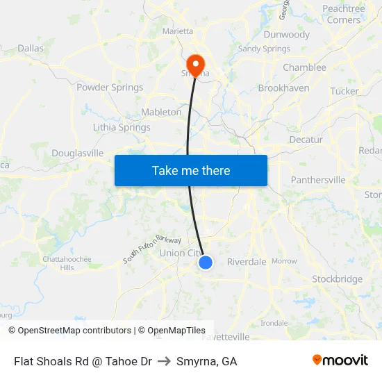 Flat Shoals Rd @ Tahoe Dr to Smyrna, GA map