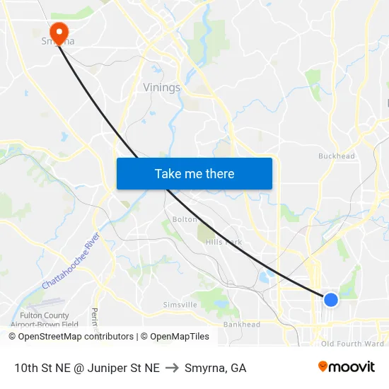 10th St NE @ Juniper St NE to Smyrna, GA map