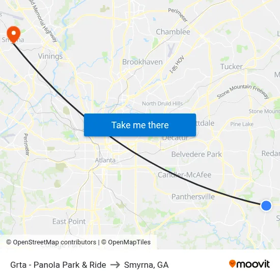 Grta - Panola Park & Ride to Smyrna, GA map