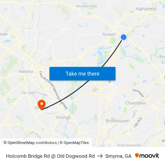 Holcomb Bridge Rd @ Old Dogwood Rd to Smyrna, GA map