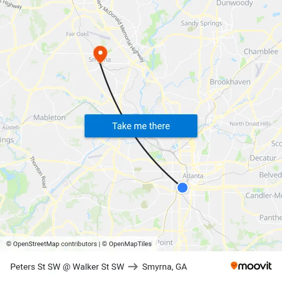 Peters St SW @ Walker St SW to Smyrna, GA map