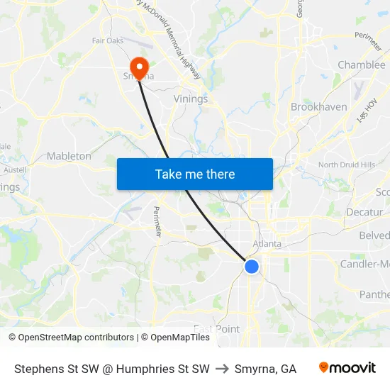 Stephens St SW @ Humphries St SW to Smyrna, GA map