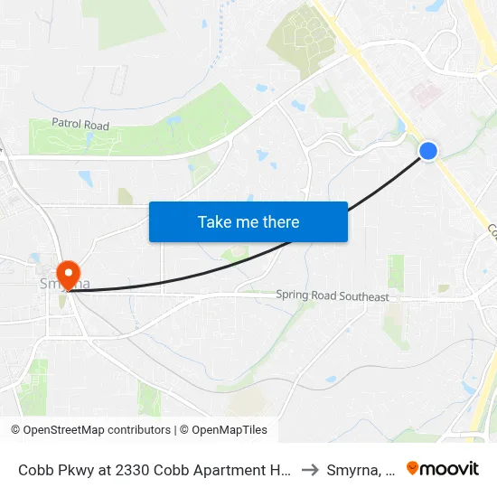 Cobb Pkwy at 2330 Cobb Apartment Homes to Smyrna, GA map