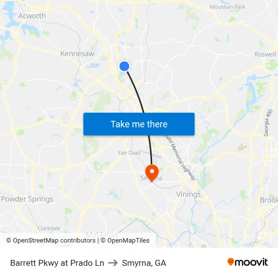 Barrett Pkwy at Prado Ln to Smyrna, GA map