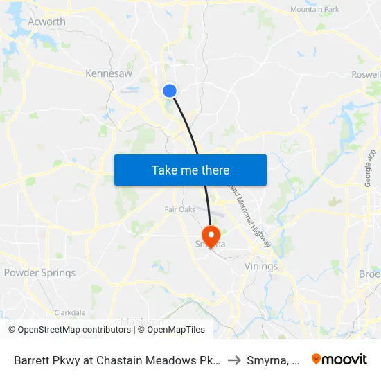 Barrett Pkwy at Chastain Meadows Pkwy to Smyrna, GA map