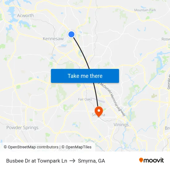 Busbee Dr at Townpark Ln to Smyrna, GA map