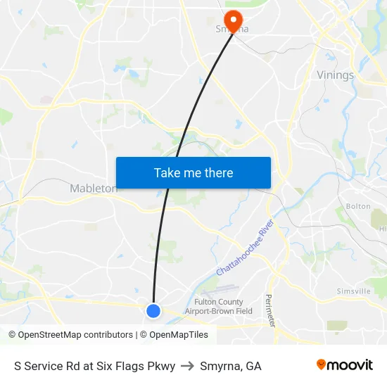 S Service Rd at Six Flags Pkwy to Smyrna, GA map