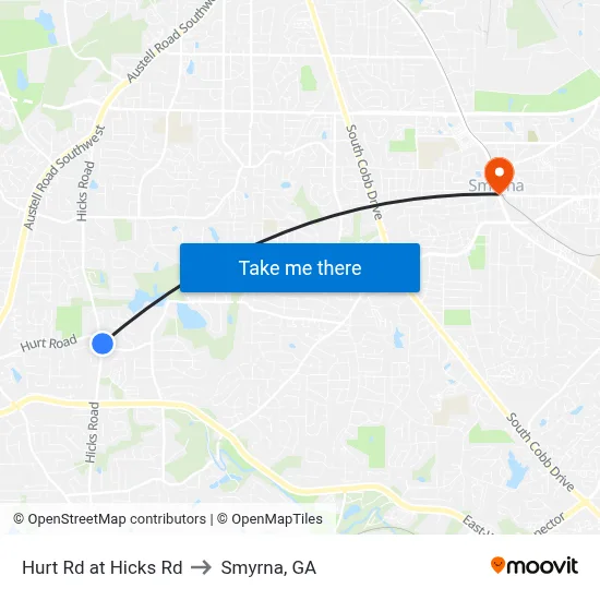 Hurt Rd at Hicks Rd to Smyrna, GA map