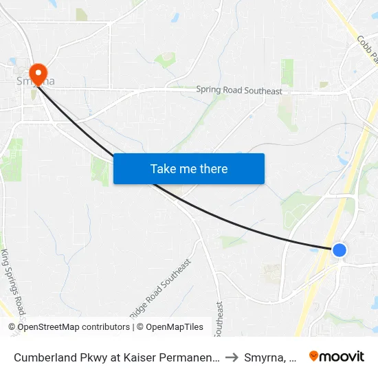 Cumberland Pkwy at Kaiser Permanente to Smyrna, GA map