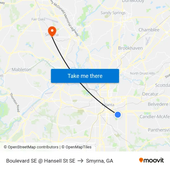 Boulevard SE @ Hansell St SE to Smyrna, GA map