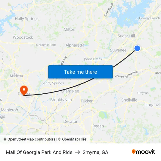 Mall Of Georgia Park And Ride to Smyrna, GA map