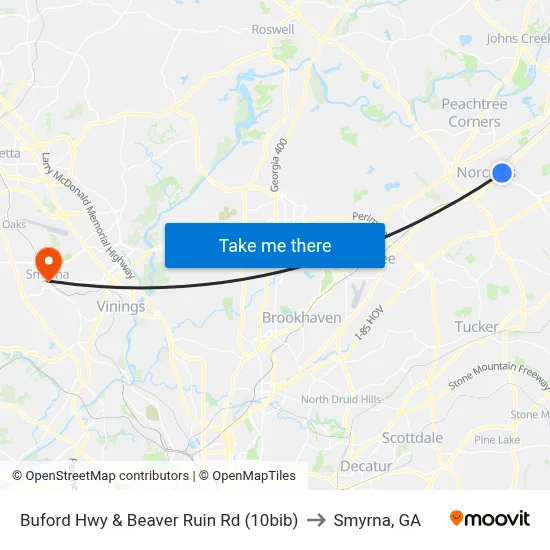 Buford Hwy & Beaver Ruin Rd (10bib) to Smyrna, GA map
