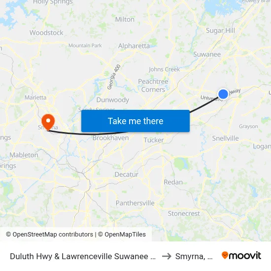 Duluth Hwy & Lawrenceville Suwanee Rd to Smyrna, GA map