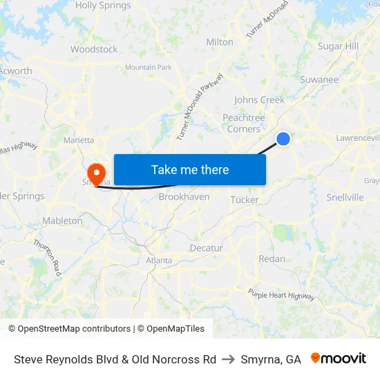 Steve Reynolds Blvd & Old Norcross Rd to Smyrna, GA map