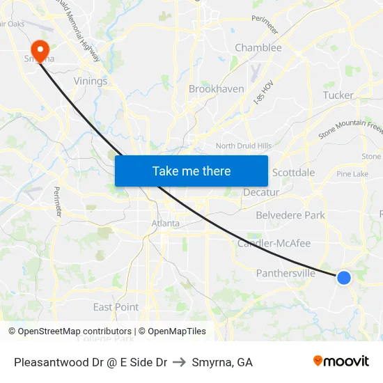 Pleasantwood Dr @ E Side Dr to Smyrna, GA map