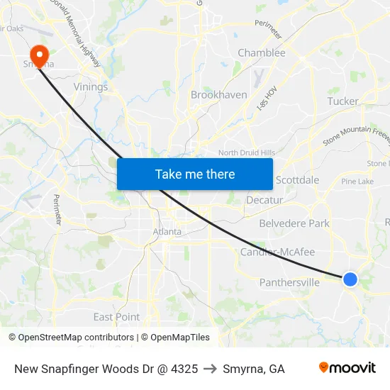 New Snapfinger Woods Dr @ 4325 to Smyrna, GA map
