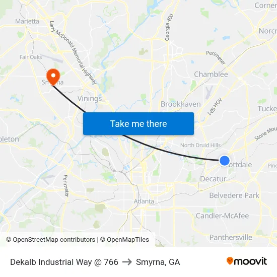 Dekalb Industrial Way @ 766 to Smyrna, GA map