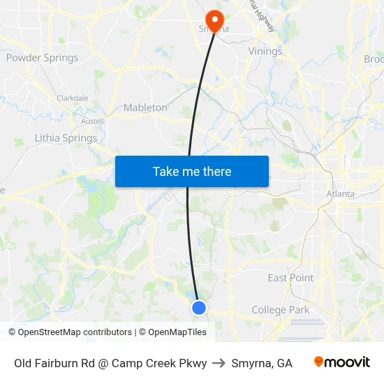 Old Fairburn Rd @ Camp Creek Pkwy to Smyrna, GA map
