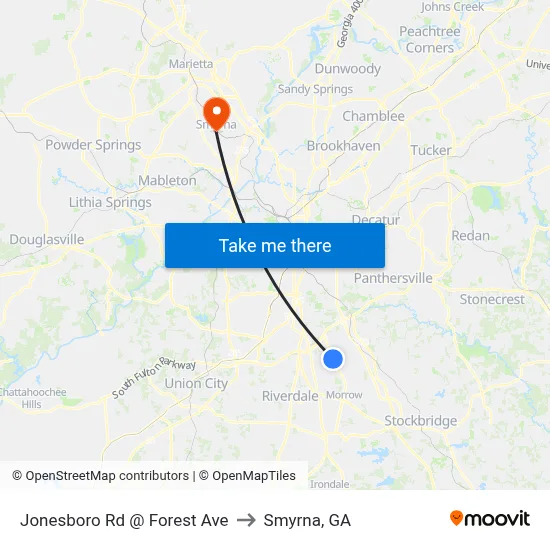 Jonesboro Rd @ Forest Ave to Smyrna, GA map