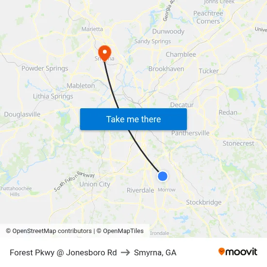Forest Pkwy @ Jonesboro Rd to Smyrna, GA map