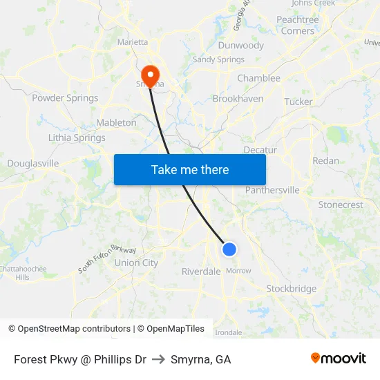 Forest Pkwy @ Phillips Dr to Smyrna, GA map