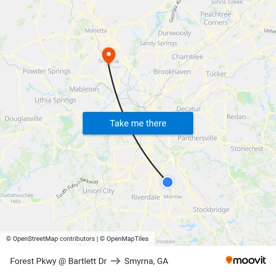 Forest Pkwy @ Bartlett Dr to Smyrna, GA map