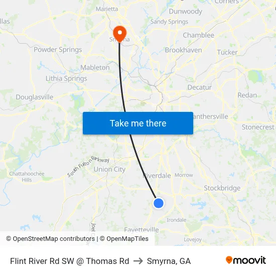 Flint River Rd SW @ Thomas Rd to Smyrna, GA map
