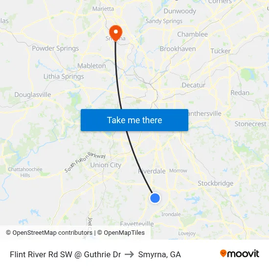 Flint River Rd SW @ Guthrie Dr to Smyrna, GA map