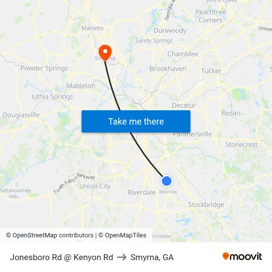 Jonesboro Rd @ Kenyon Rd to Smyrna, GA map