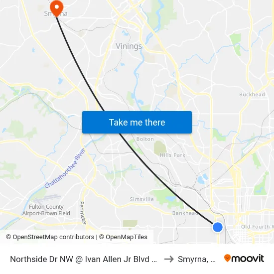 Northside Dr NW @ Ivan Allen Jr Blvd NW to Smyrna, GA map