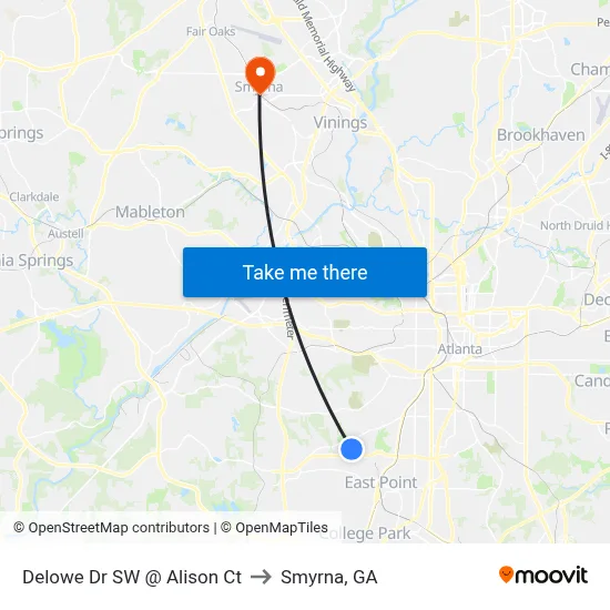 Delowe Dr SW @ Alison Ct to Smyrna, GA map