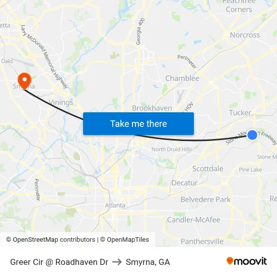 Greer Cir @ Roadhaven Dr to Smyrna, GA map
